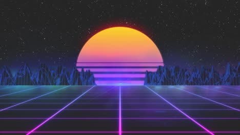 el paisaje del atardecer del cyberpunk retro