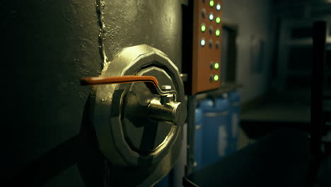 Detailed view of a control mechanism in an industrial setting with gauges