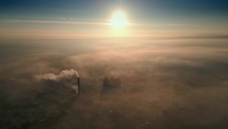 aerial view of foggy city suburb