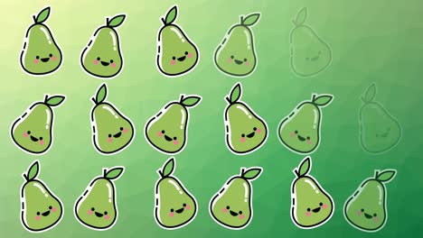 animation of single pears floating on green background