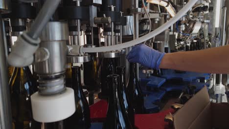 botellas de vino en una cinta transportadora