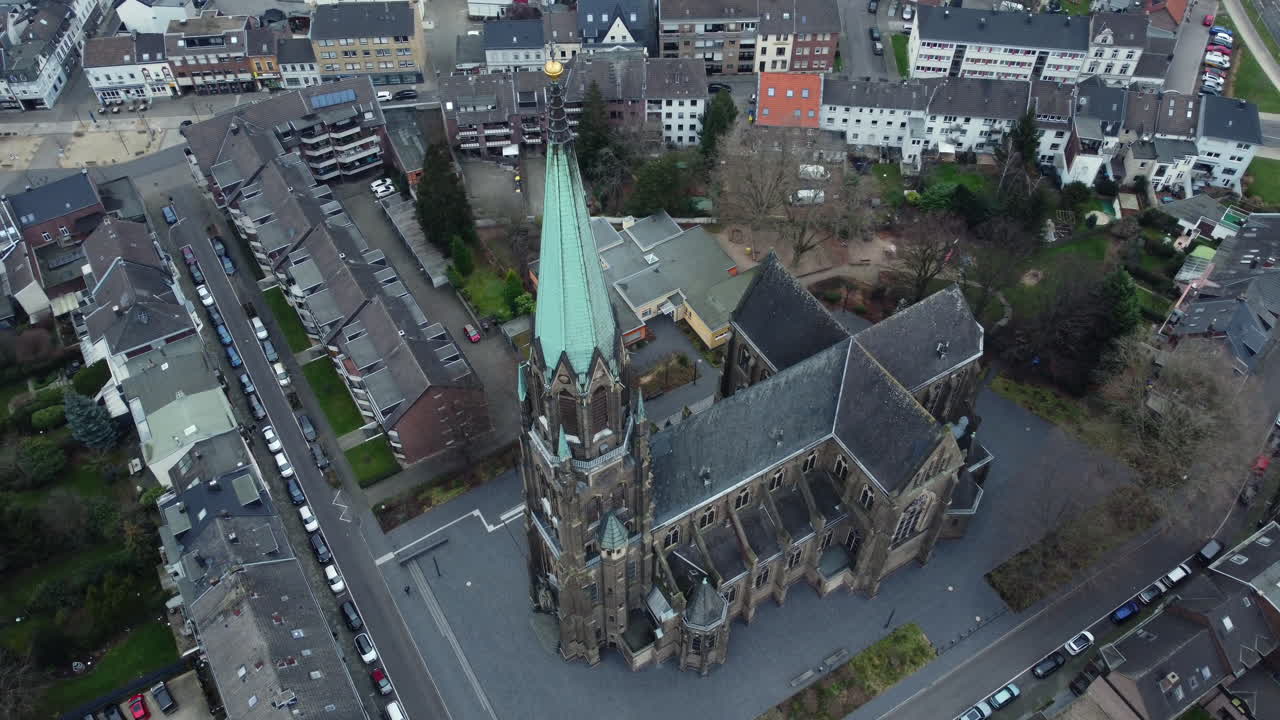 Aerial View of a Church in a German Town