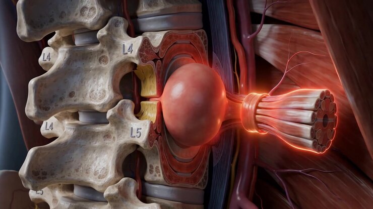 Medical Animation Of Lumbar Disc Herniation Pressing On Spinal Nerve In Detailed Medical View