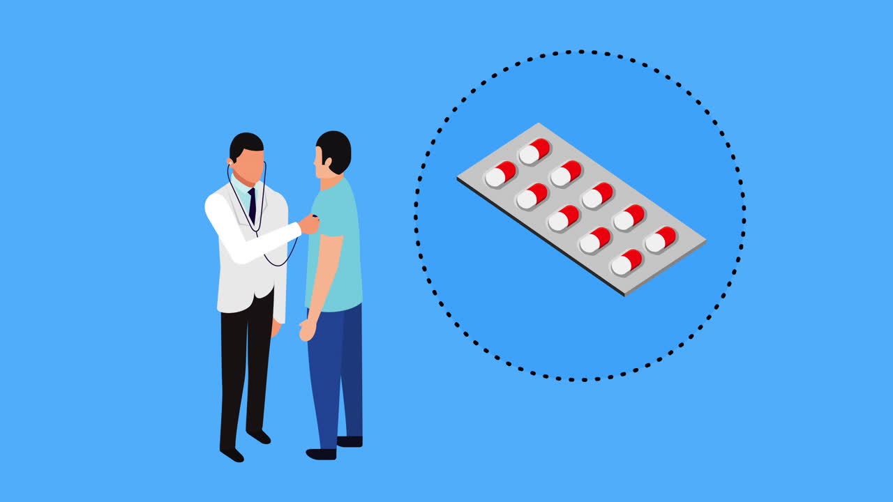 환자와 약 병을 가진 전문 의사