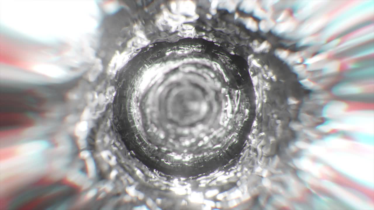 embudo de agua giratorio en iluminación de neón. túnel de agua redondo. color blanco. animación 3d de un bucle sin costuras.