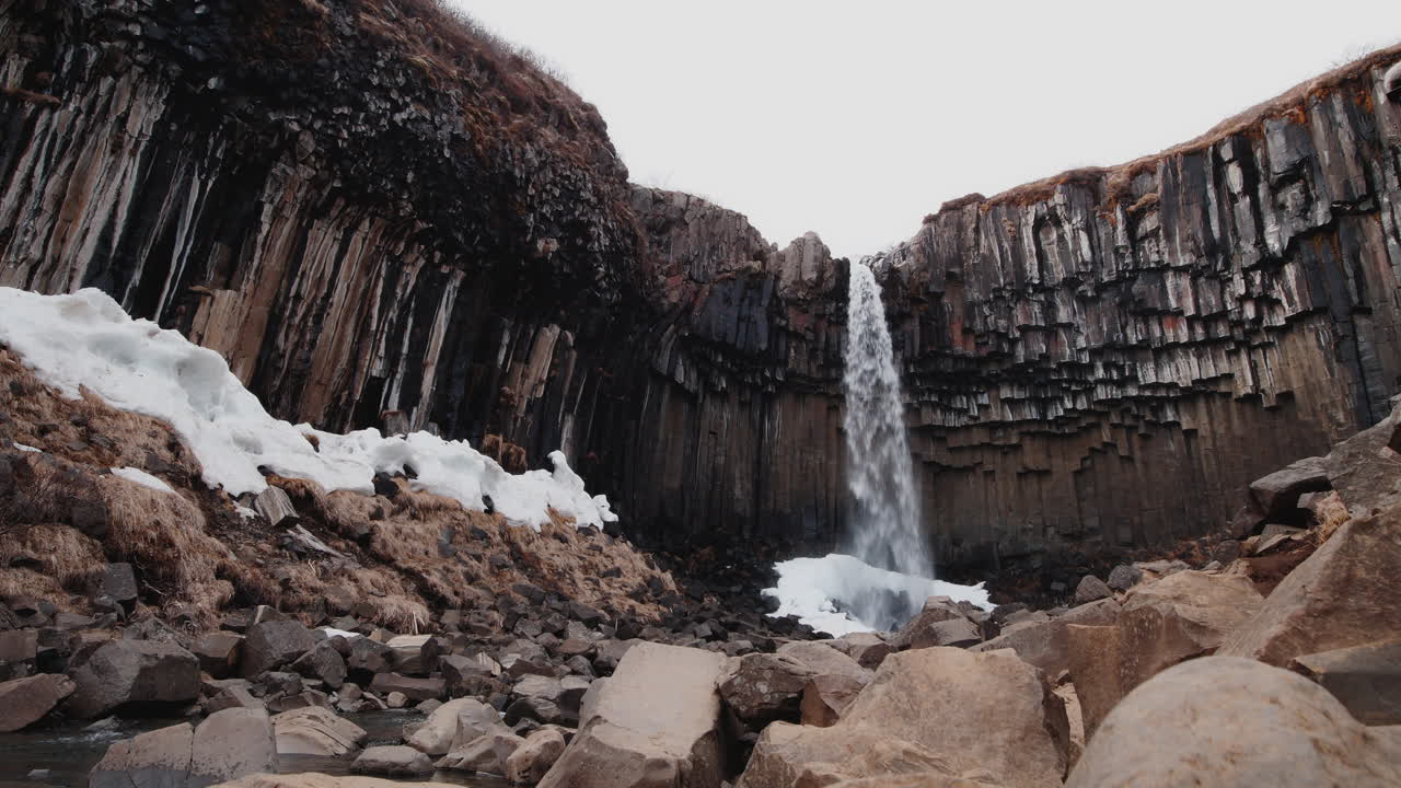 Icelandic Waterfall Cascading Through Basalt Cliffs