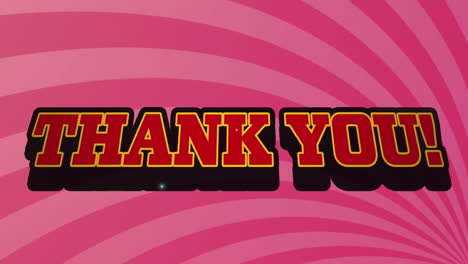 animation of thank you text banner against radial rays in seamless pattern on pink background