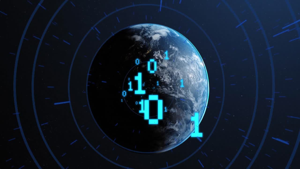 Animation of binary coding and globe on black background