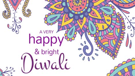 animation of happy diwali text over traditional indian pattern