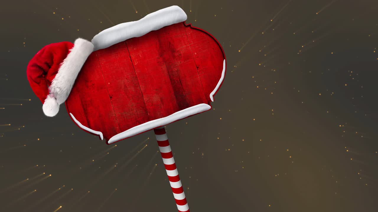 Golden streaks converging, heart-shaped red sign on striped pole sliding rotating toward center