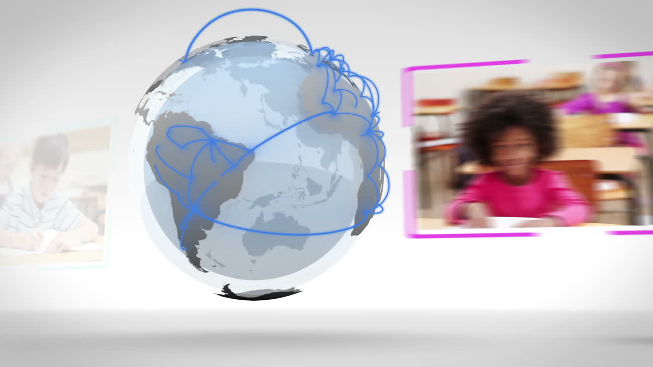 videos de un aula junto a una imagen de la tierra cortesía de nasa.org