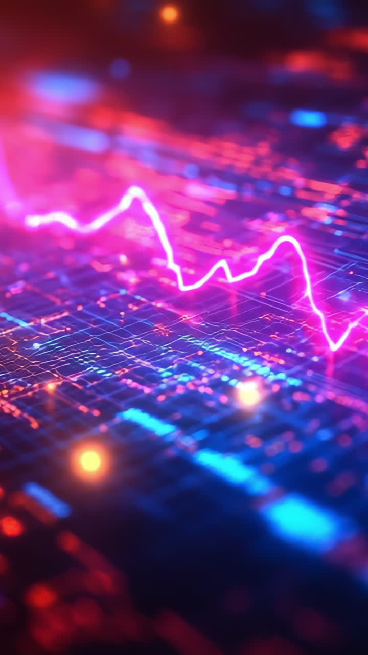 Vibrant electric wave pattern. Colorful digital waveform displays intricate patterns and fluctuations, showcasing a blend of technology and creativity.