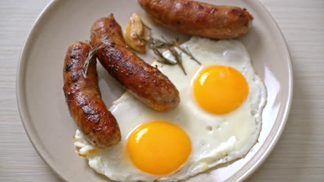 homemade-double-fried-egg-with-fried-pork-sausage---for-breakfast