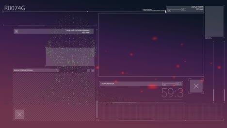 animation of molecules and red spots over dna strand and data processing on black background