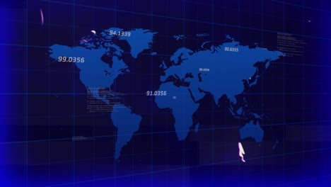 animación de números que cambian sobre el fondo azul del mapa del mundo