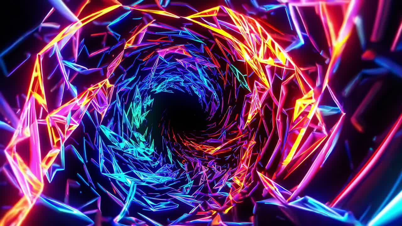 Abstract Neon Geometric Vortex Tunnel