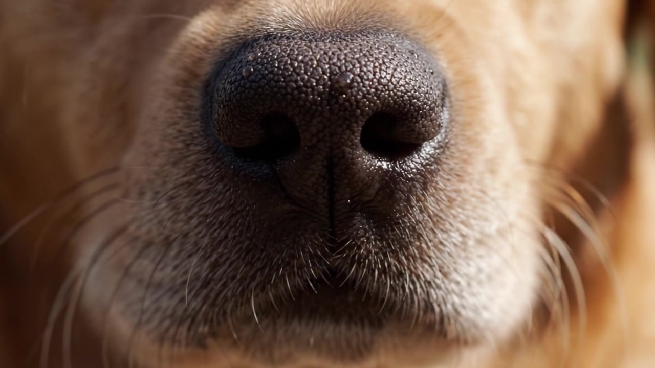 Exploración en primer plano de la nariz de un perro, capturando las texturas intrincadas y las características únicas de la anatomía olfativa canina en un entorno natural
