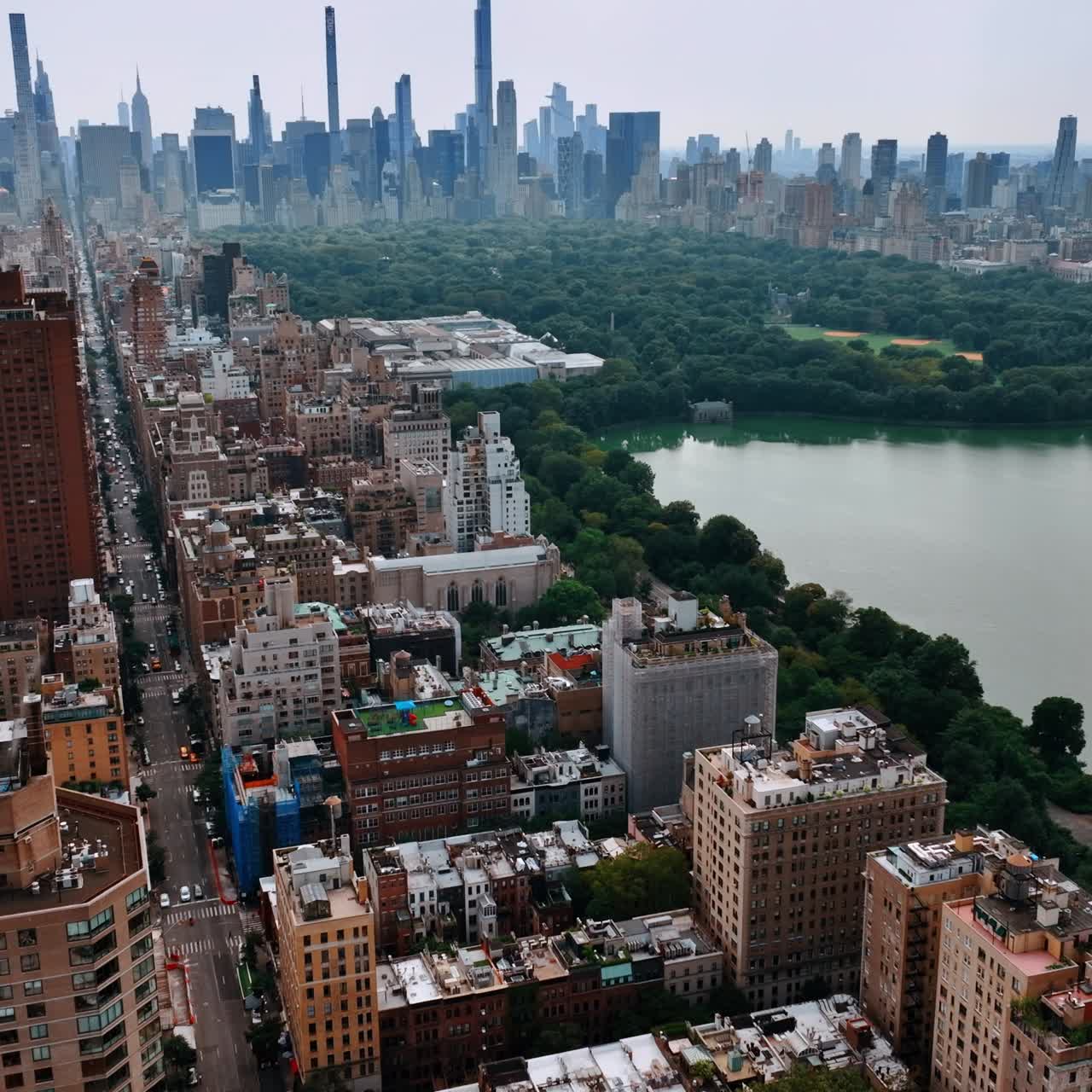 Panorama of New York city near the beautiful Central Park. Skyline with skyscrapers at backdrop