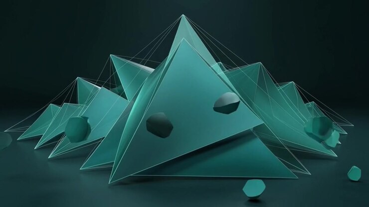 Abstract 3D Geometric Shapes Floating in Dark Space