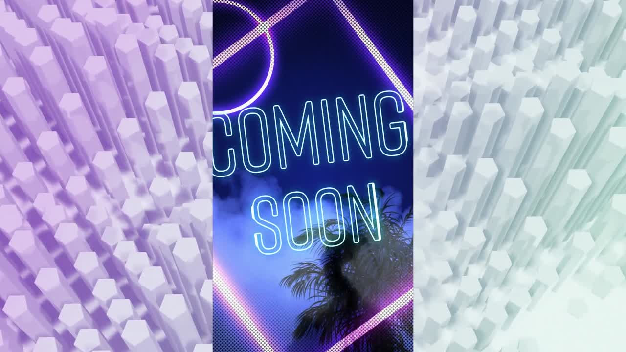 animación del próximo texto de neón sobre columnas blancas