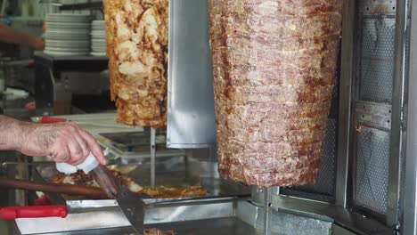 shawarma preparation in a restaurant kitchen