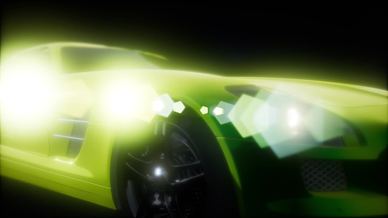 밝은 조명을 가진 어두운 스튜디오에서 럭셔리 스포츠 자동차