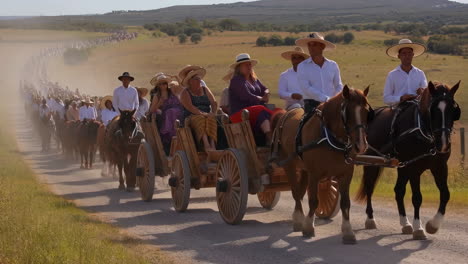 large procession of people on horseback and in horse-drawn carriages