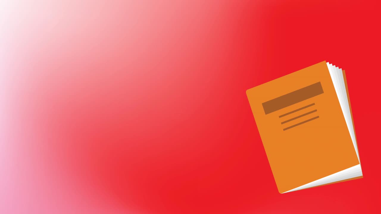 animación del icono del libro escolar contra el espacio de copia en fondo de gradiente rojo.