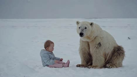 baby and polar bear