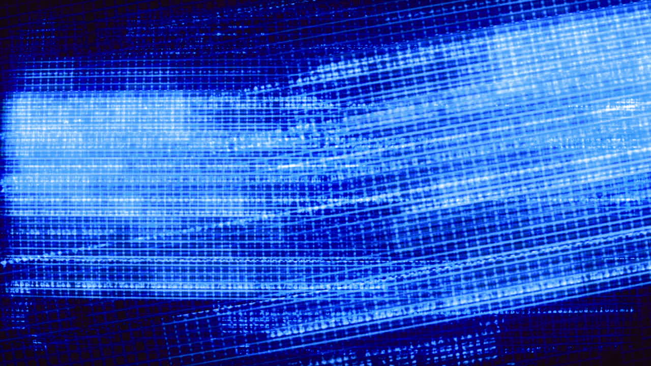Sfondo astratto blu: flusso di dati con glitch digitale