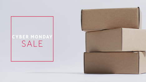 animación de la venta del lunes cibernético texto sobre cajas de regalos