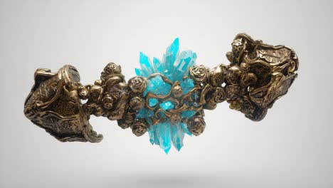 ornate golden metal and blue crystal fantasy artifact