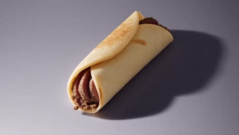 a delicious meat wrap on a plain background