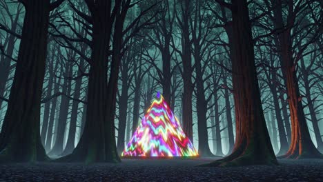 glowing pyramid in a mystical forest