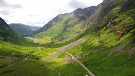 aerial view of the spectacular glen coe valley in the highlands of scotland, united kingdom