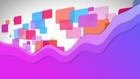Animation-of-flowing-splashes-of-colour-moving-in-waves-with-colourful-rectangles-on-white-backgroun