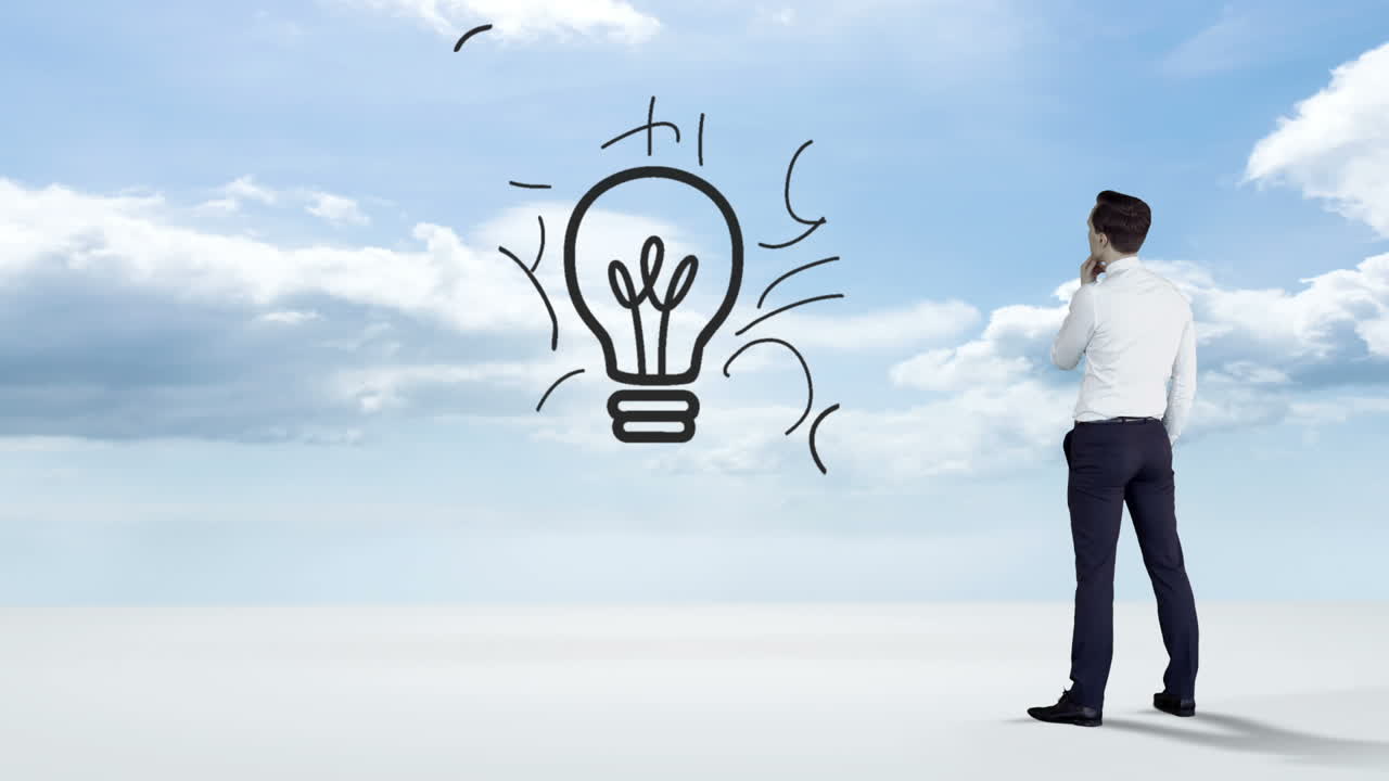 hombre de negocios observando el concepto de idea en el cielo