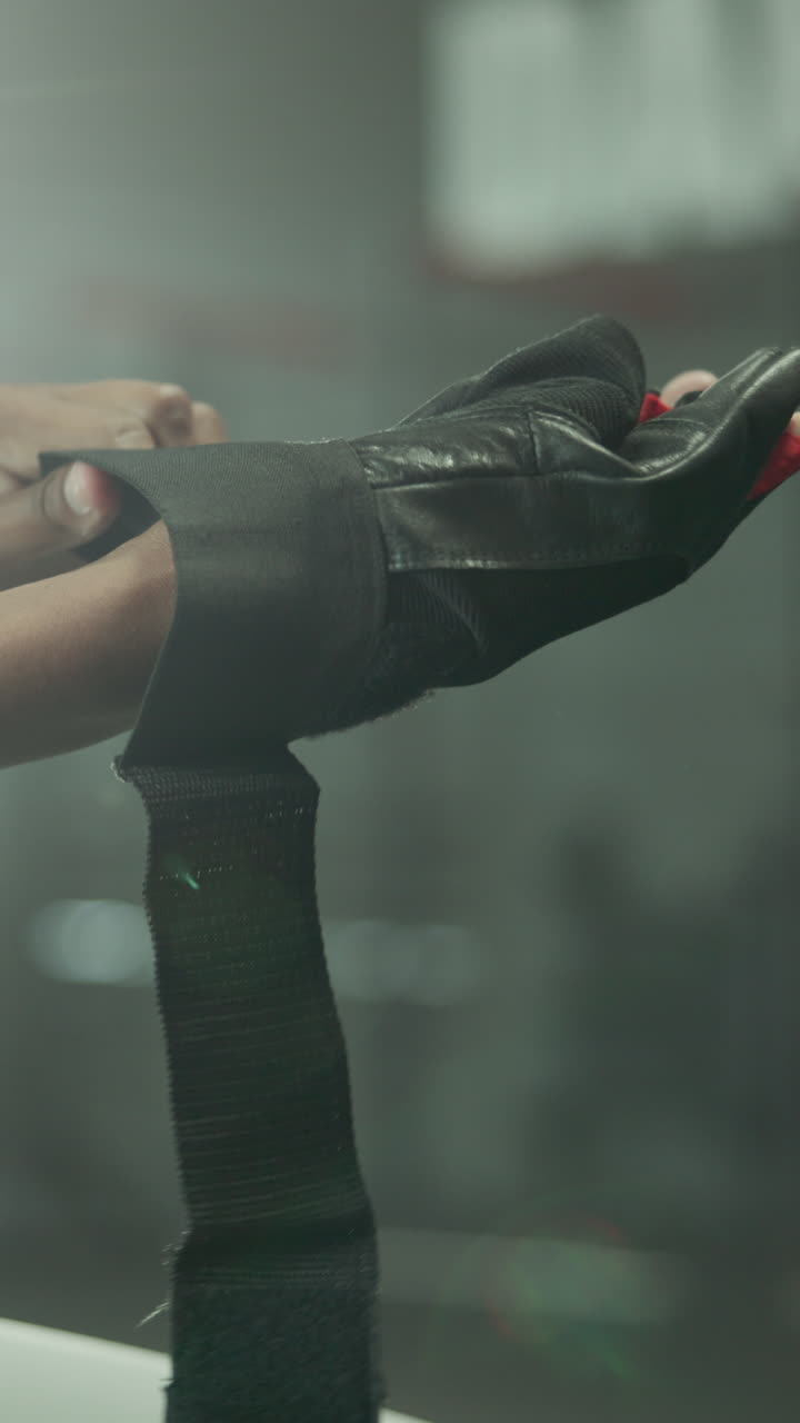 Close-Up of Hands Putting on Fingerless Workout Gloves