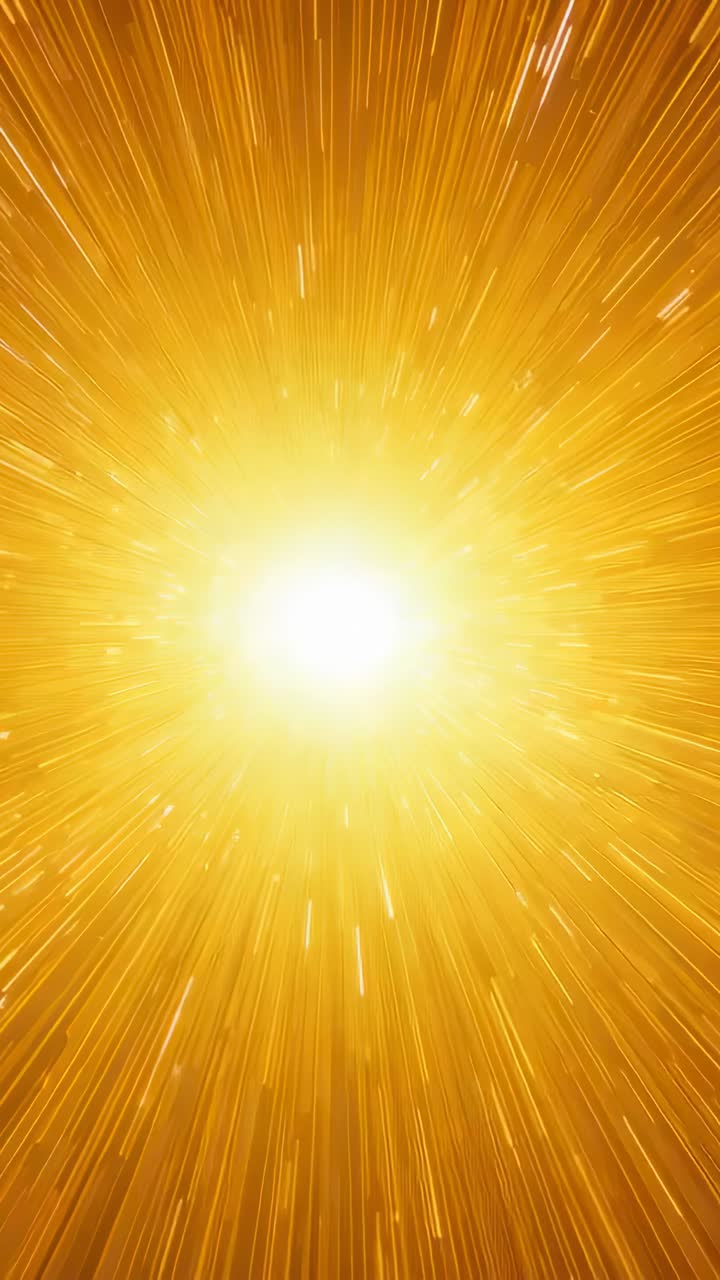 Vertical video: Flashing bright core expanding radial streaks out in abstract space with particles