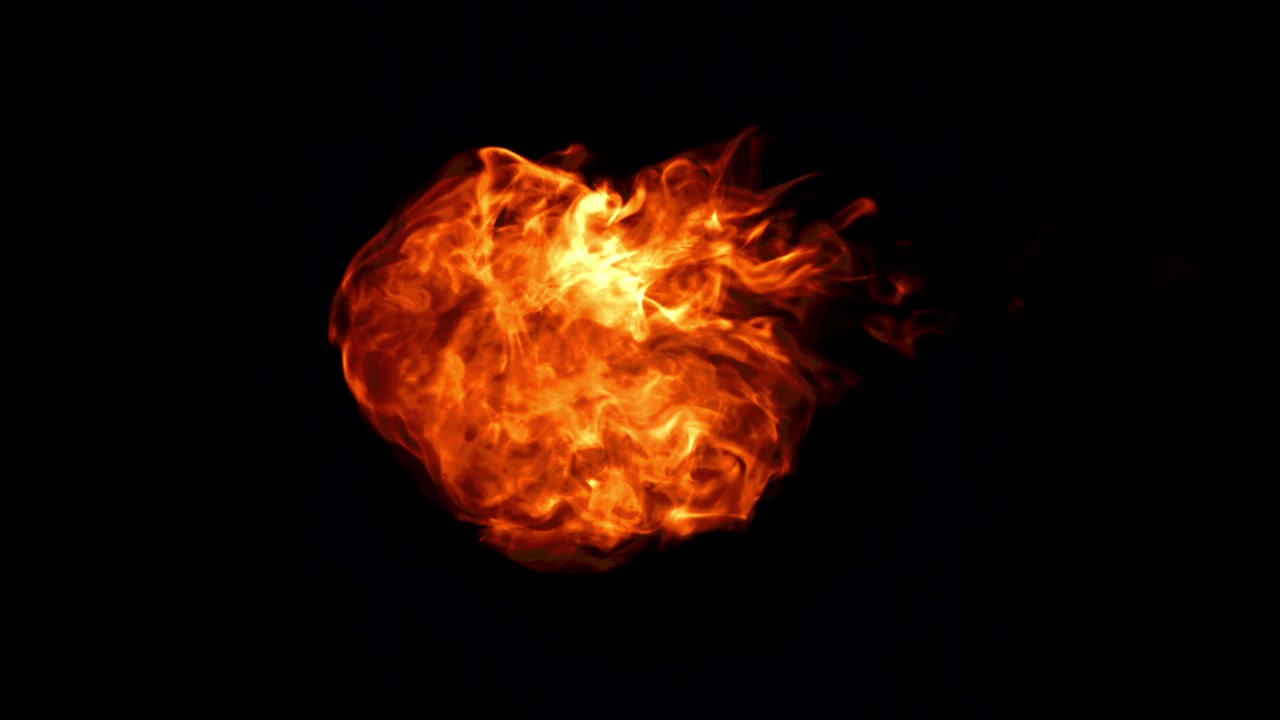 Dynamic Fireball Igniting and Burning on Black Background