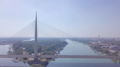 incredible establishing 4k shot of ada bridge in belgrade and sava lake