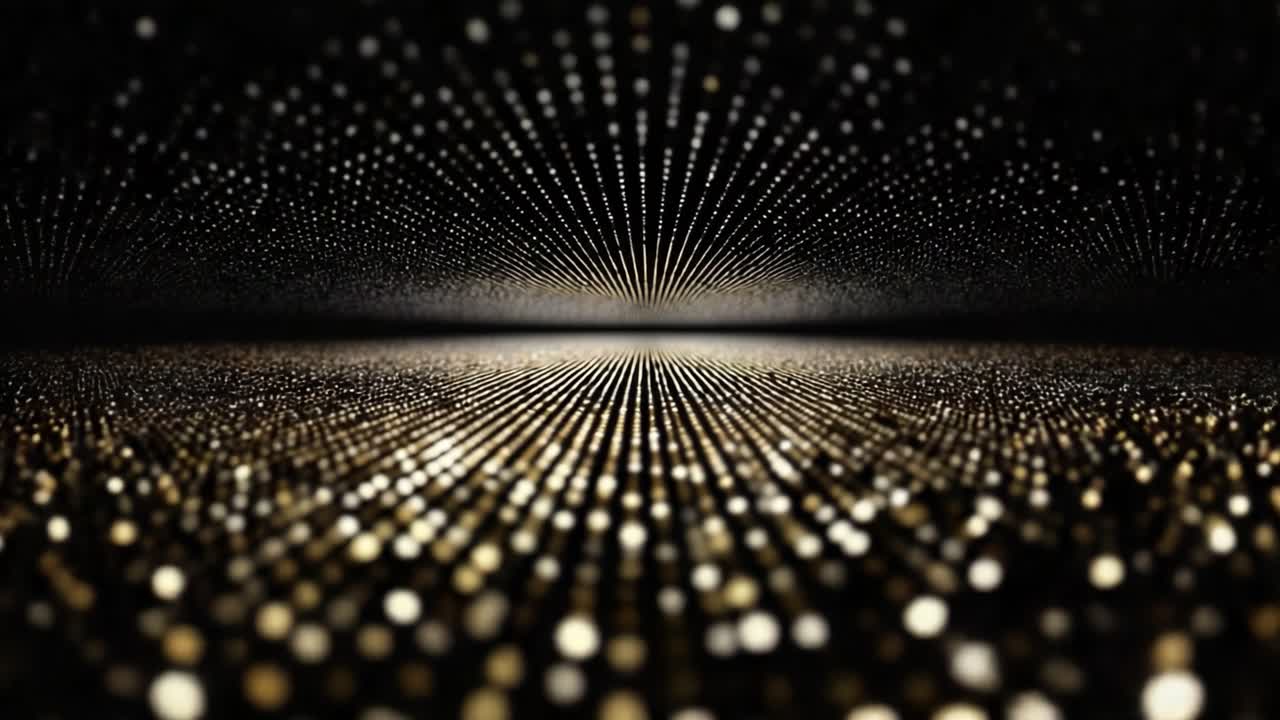 Un'ipnotica rappresentazione di luci radiose che formano un orizzonte infinito, catturando l'essenza dello spazio e della profondità con una straordinaria serie di punti in un ambiente buio