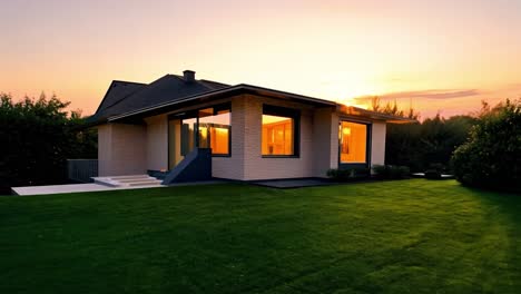 modern house exterior at sunset