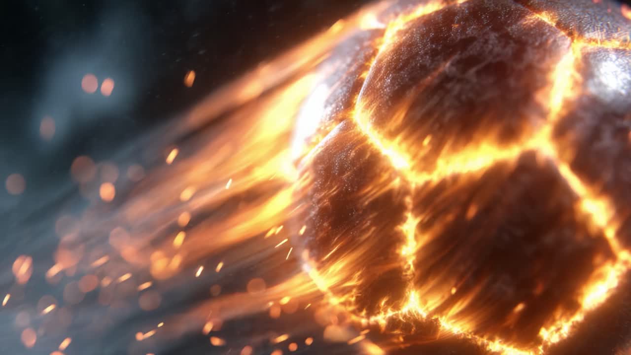 Explosive Energy and Motion Captured in Stunning Detail: The Journey of a Fiery Soccer Ball in Slow Motion Igniting the Passion of Sports Enthusiasts