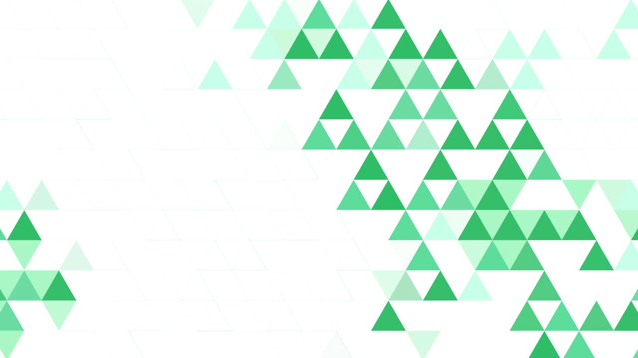 Abstract white geometric background with green color triangles. Loop animation. Copy space.