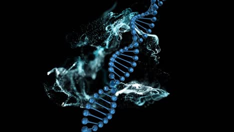 animation of blue dna helix over dynamic wave against black background