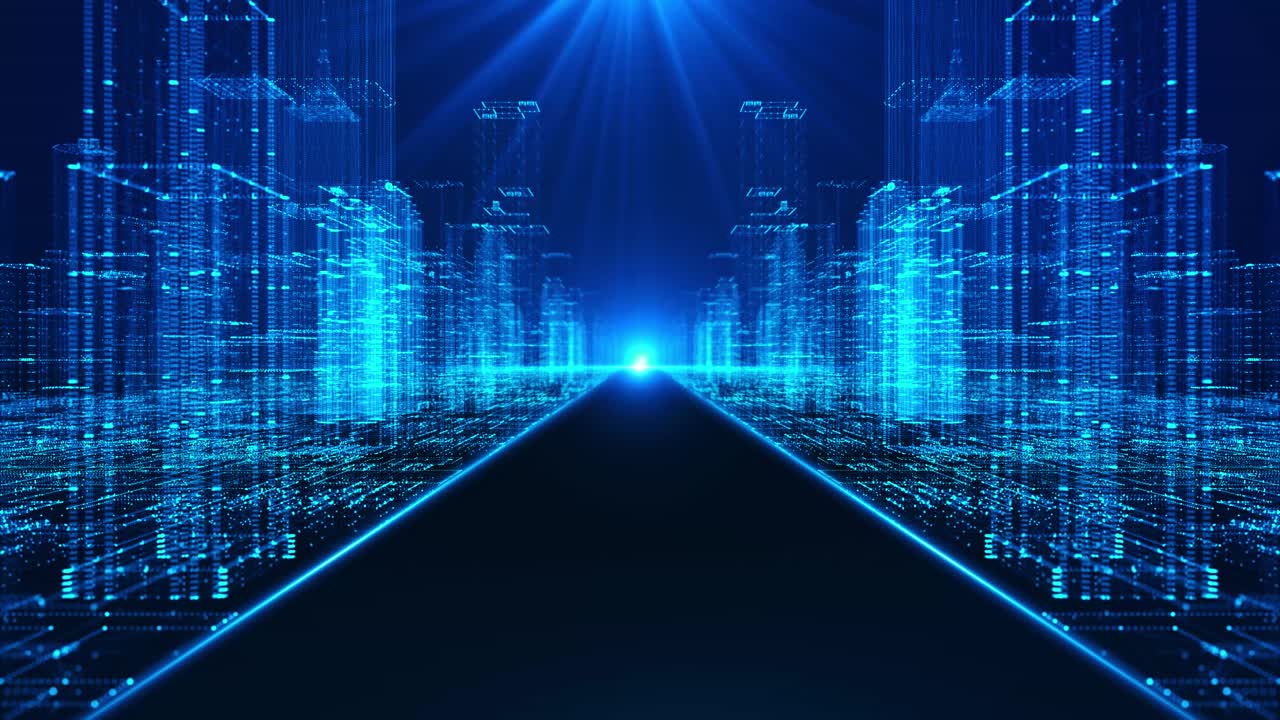 Digital city data abstract hologram 3d city highway corridor futuristic matrix digital buildings