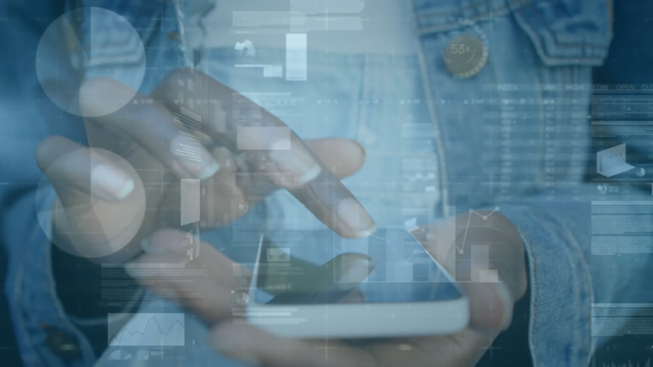 animación de estadísticas y procesamiento de datos financieros sobre mujeres que usan teléfonos inteligentes