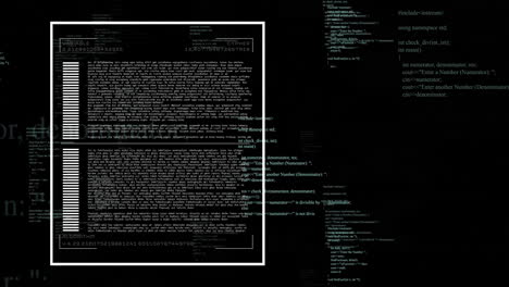 animation of digital code overlaying programming scripts in school setting