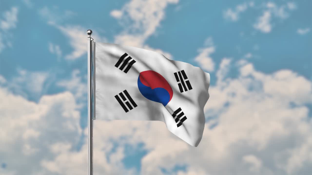 South Korea Flag Waving In The Blue Sky Realistic 4k Video Free Stock Video  Footage Download Clips